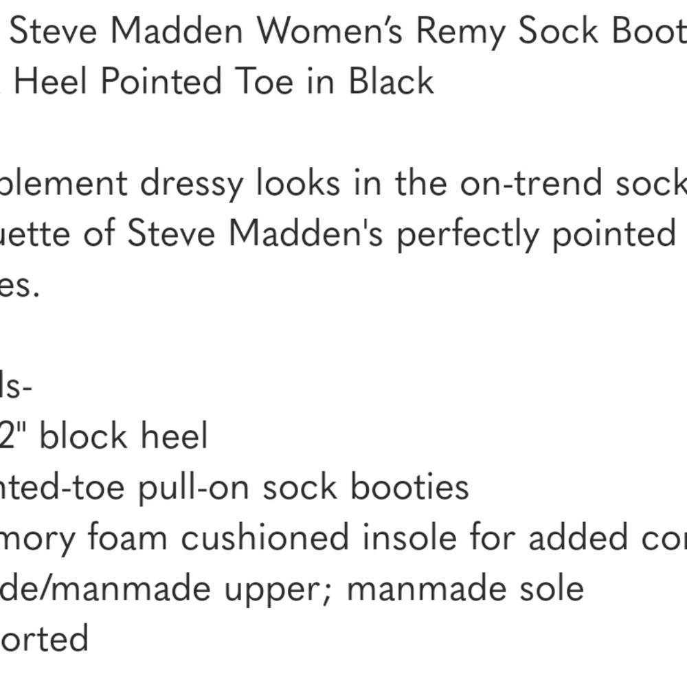 NEW Steve Madden Women’s Remy Sock Bootie Block Heel Pointed Toe in Black - Picture 3 of 3